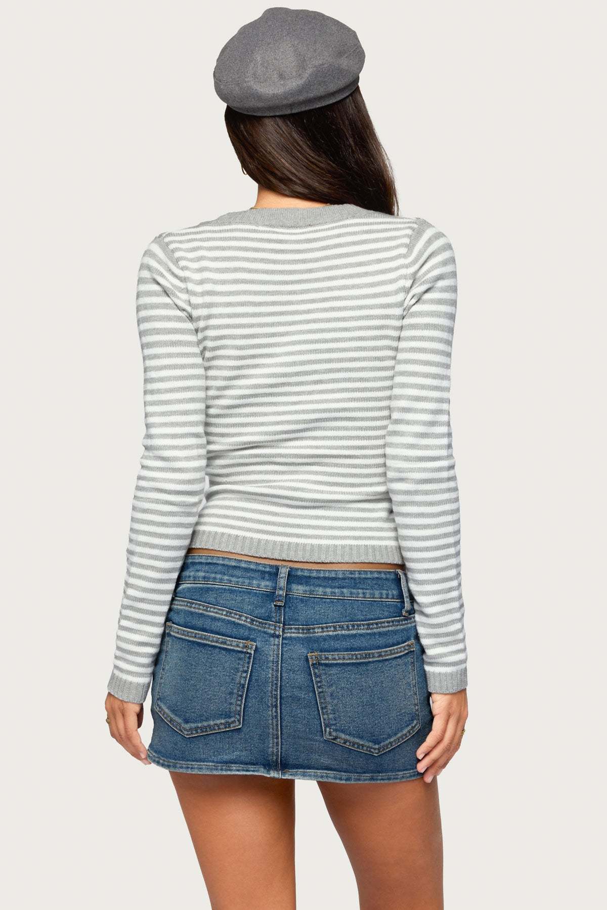 Emmalee Long Sleeve Striped Knit Top - LIGHT-GRAY-MELANGE-AND-WHITE