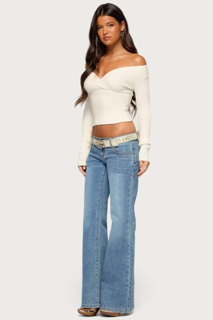Bealey Off Shoulder Ribbed Wrap Sweater - CREAM