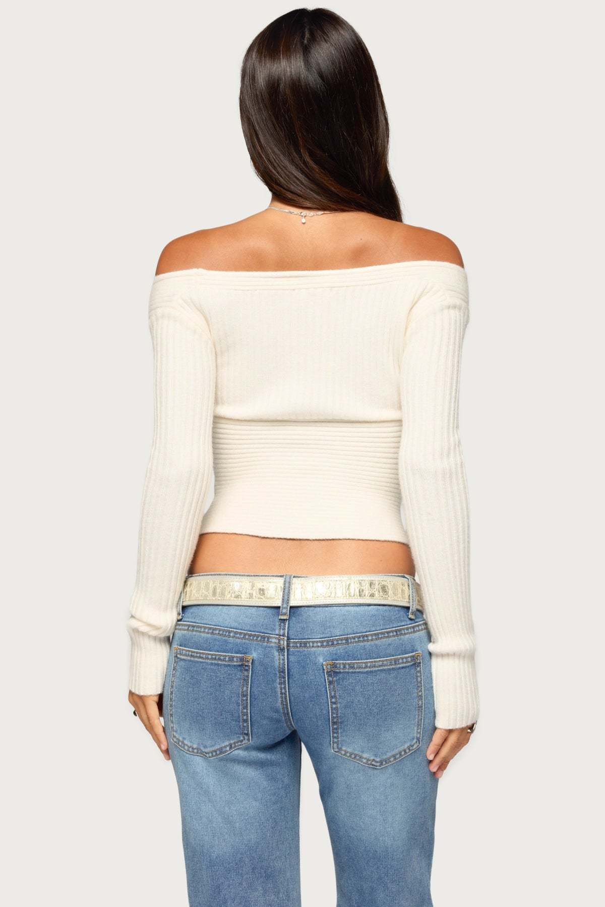 Bealey Off Shoulder Ribbed Wrap Sweater - CREAM