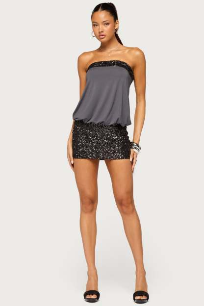 Ella Strapless Sequin Mini Dress - DARK-GRAY