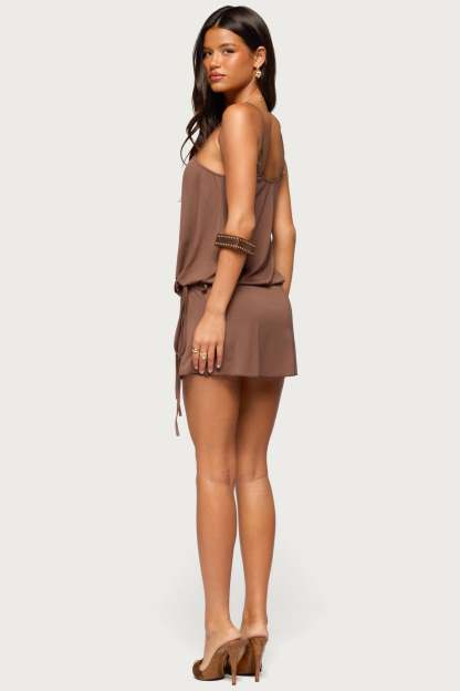 Addyson Bead Wrap Mini Dress - BROWN