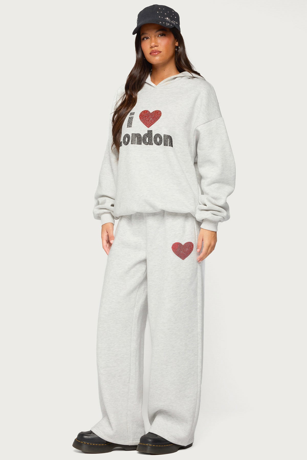 London Obsessed Rhinestone Sweatpants - LIGHT-GRAY-MELANGE
