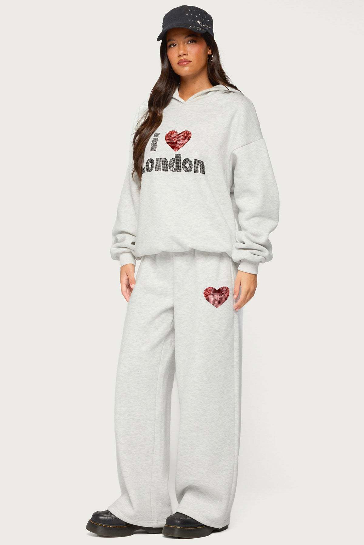 London Obsessed Rhinestone Sweatpants - LIGHT-GRAY-MELANGE