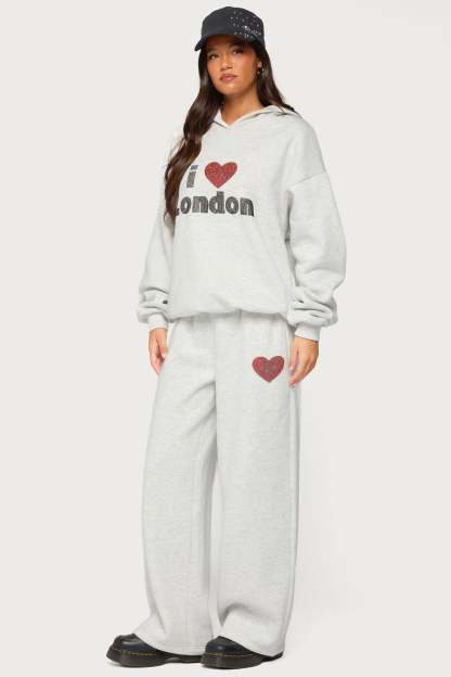 London Obsessed Rhinestone Sweatpants - LIGHT-GRAY-MELANGE