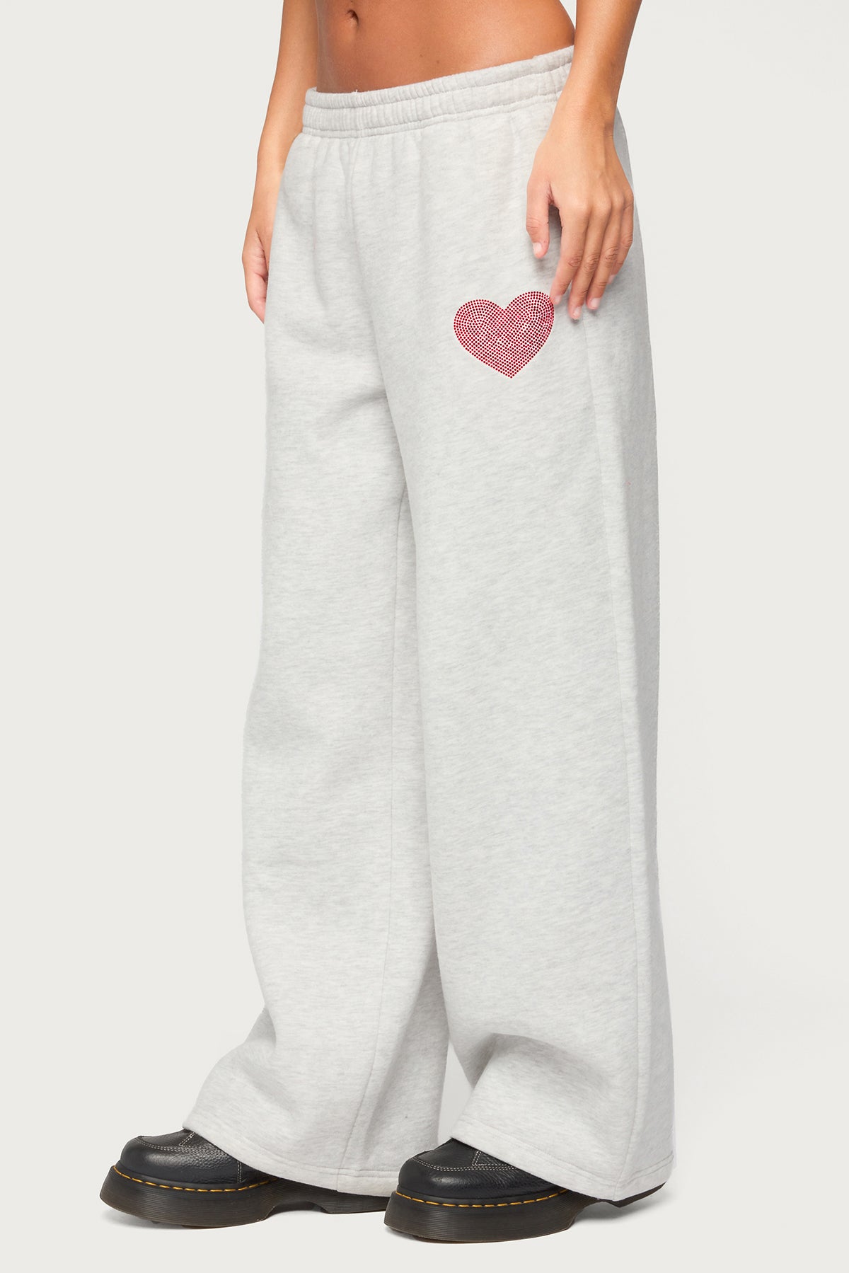 London Obsessed Rhinestone Sweatpants - LIGHT-GRAY-MELANGE