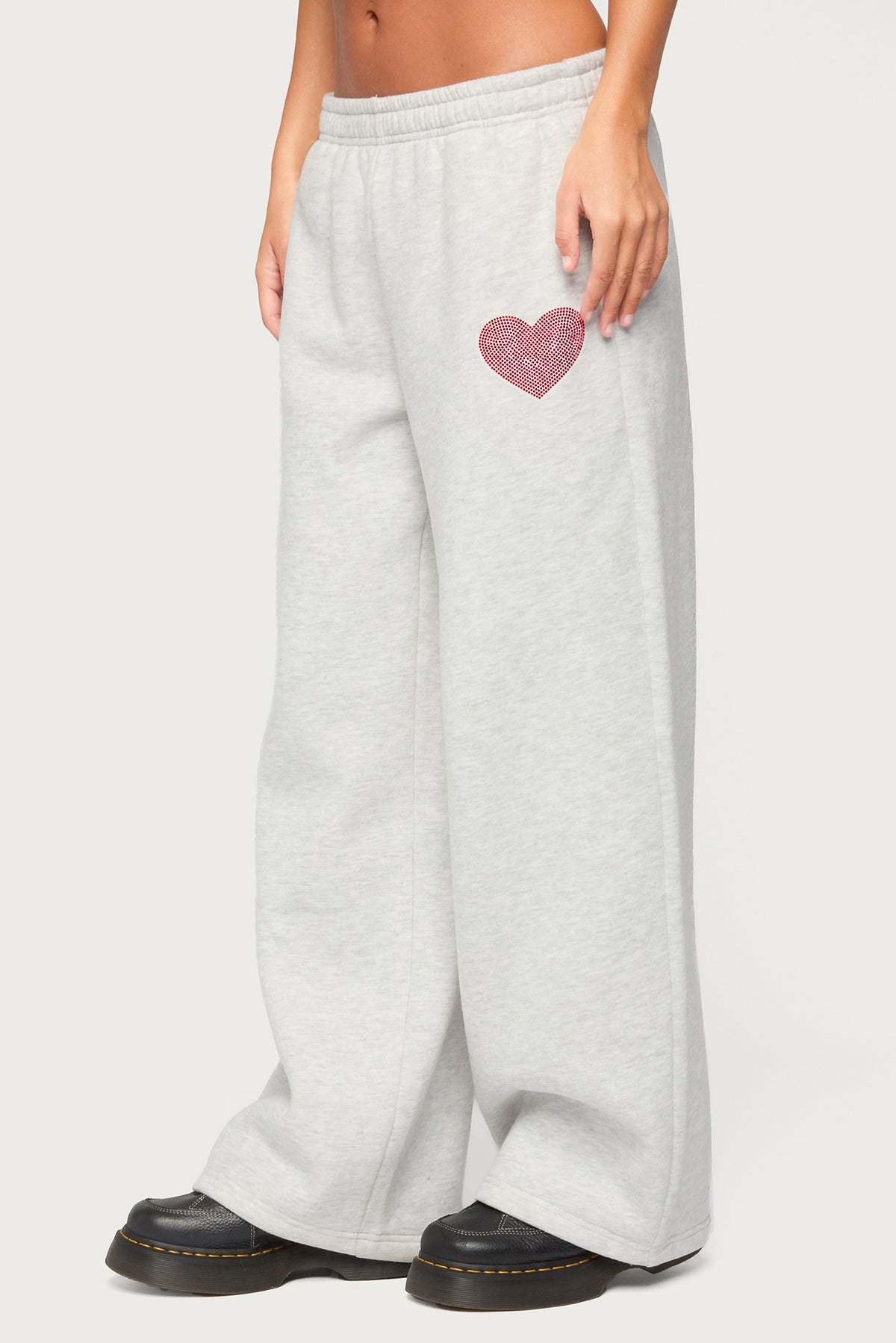 London Obsessed Rhinestone Sweatpants - LIGHT-GRAY-MELANGE