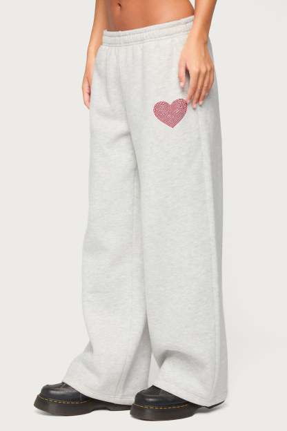 London Obsessed Rhinestone Sweatpants - LIGHT-GRAY-MELANGE