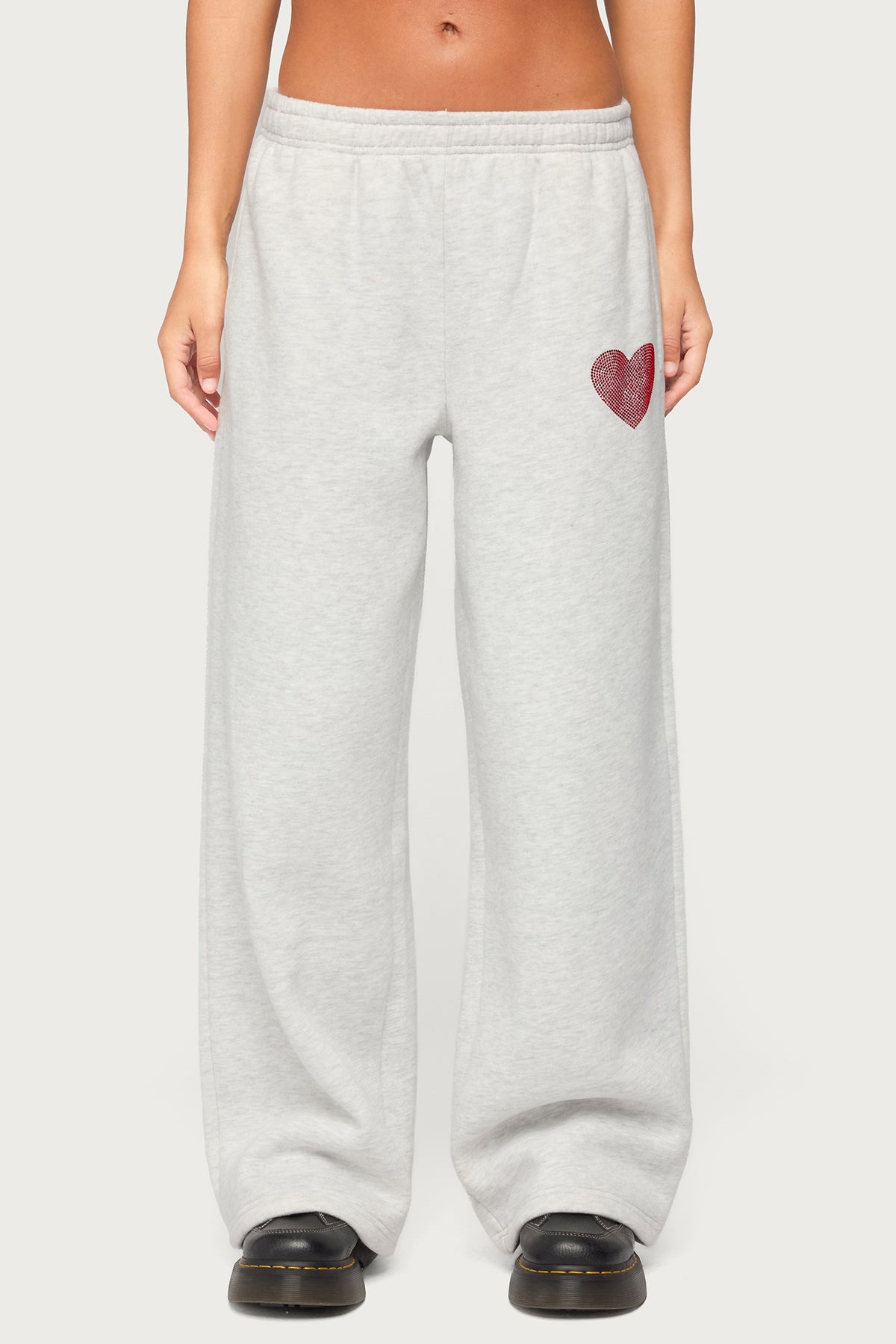 London Obsessed Rhinestone Sweatpants - LIGHT-GRAY-MELANGE
