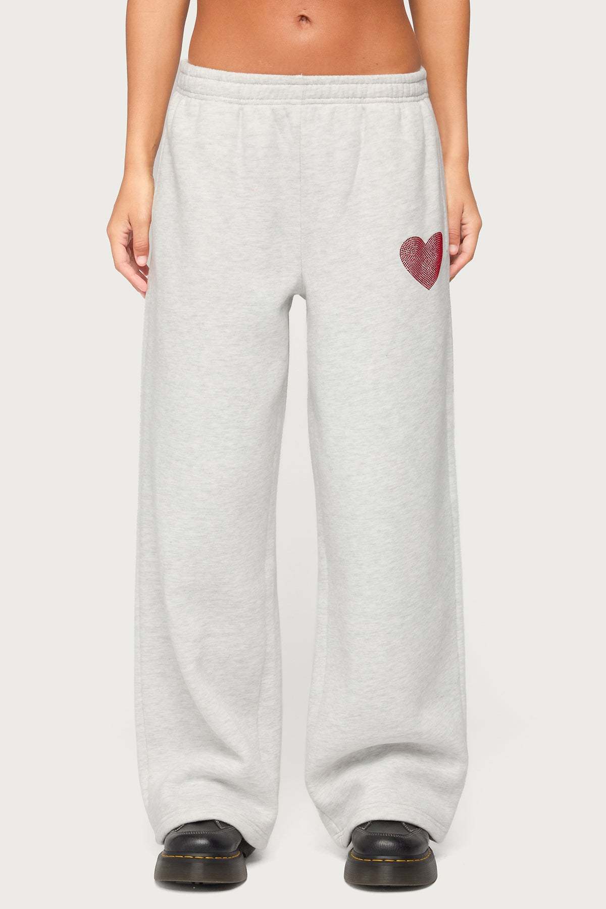 London Obsessed Rhinestone Sweatpants - LIGHT-GRAY-MELANGE
