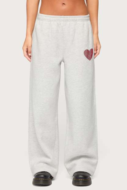 London Obsessed Rhinestone Sweatpants - LIGHT-GRAY-MELANGE