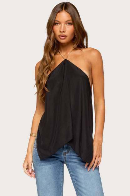 Elni Chain Backless Halter Top - BLACK