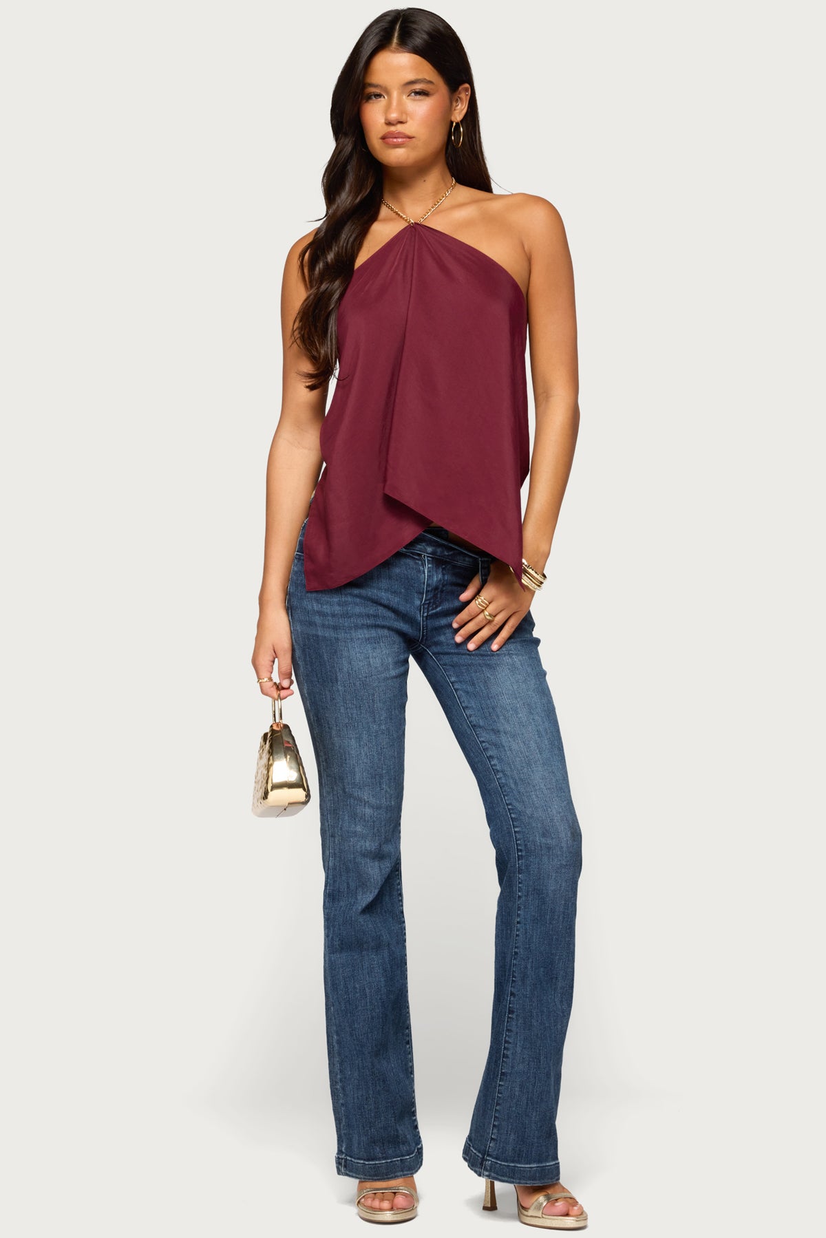 Elni Chain Backless Halter Top - BURGUNDY