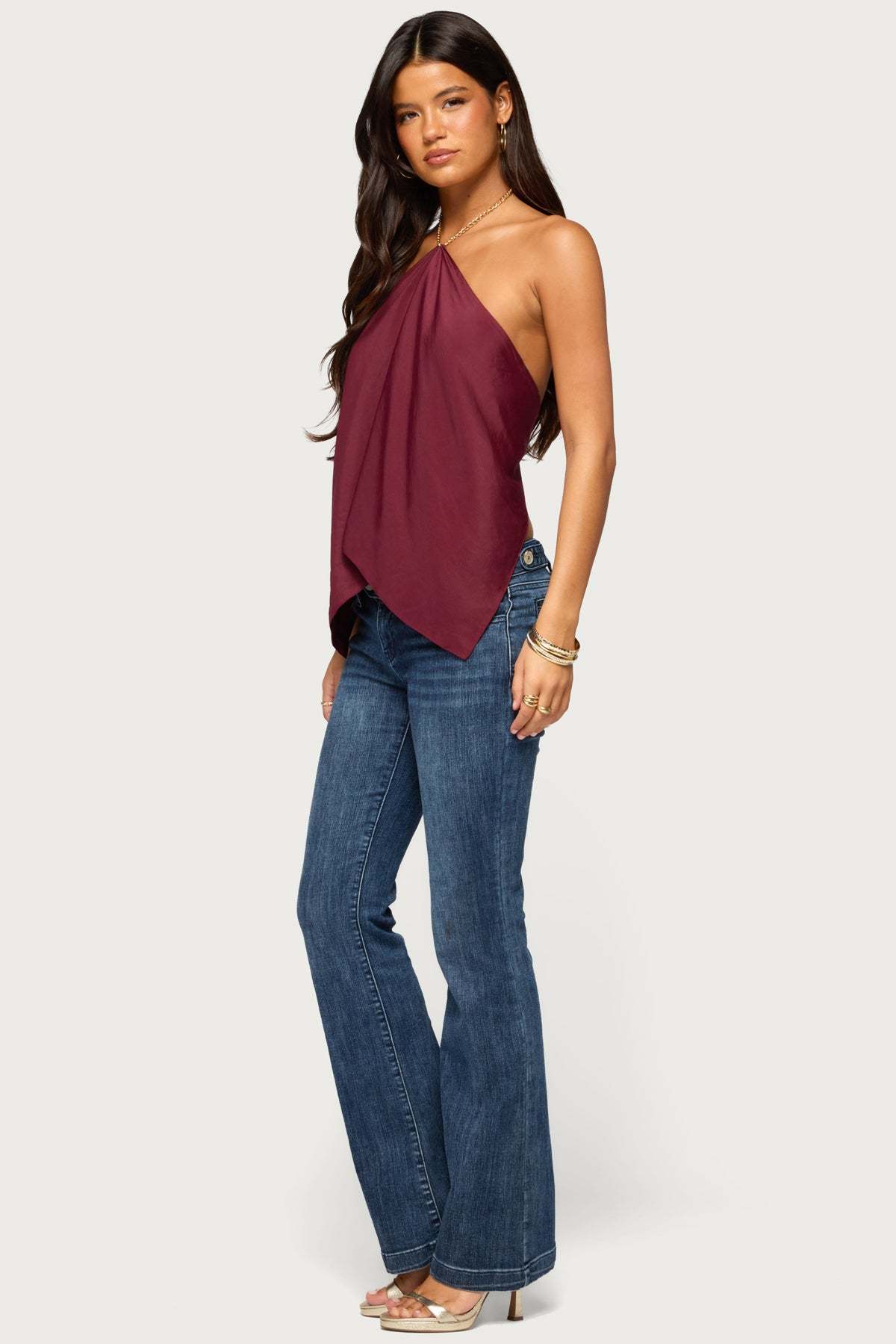 Elni Chain Backless Halter Top - BURGUNDY