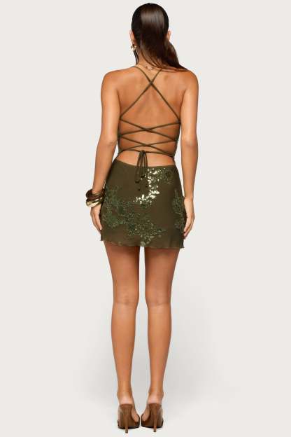 Laima Lacey Cowl Neck Mini Dress - OLIVE