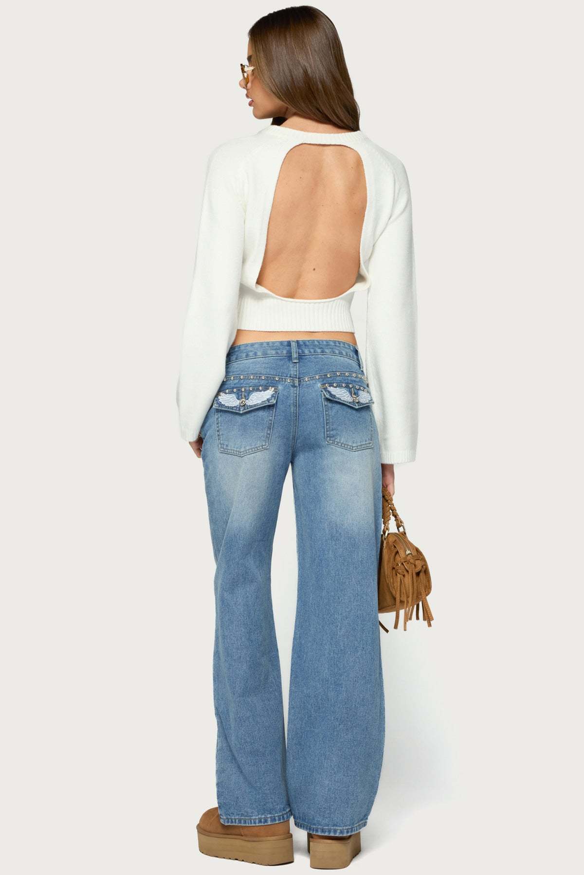 Geila Backless Knit Sweater - WHITE