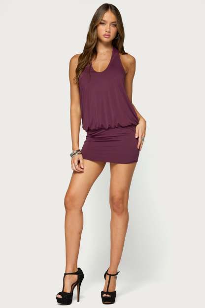 Angee Halter Mini Dress - PLUM