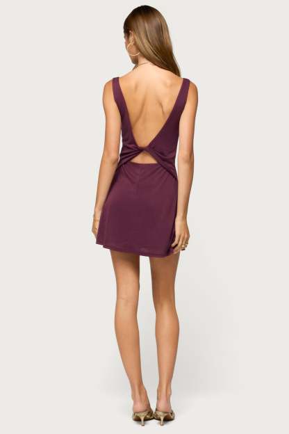 Staycee Cowl Neck Twist Mini Dress - PLUM