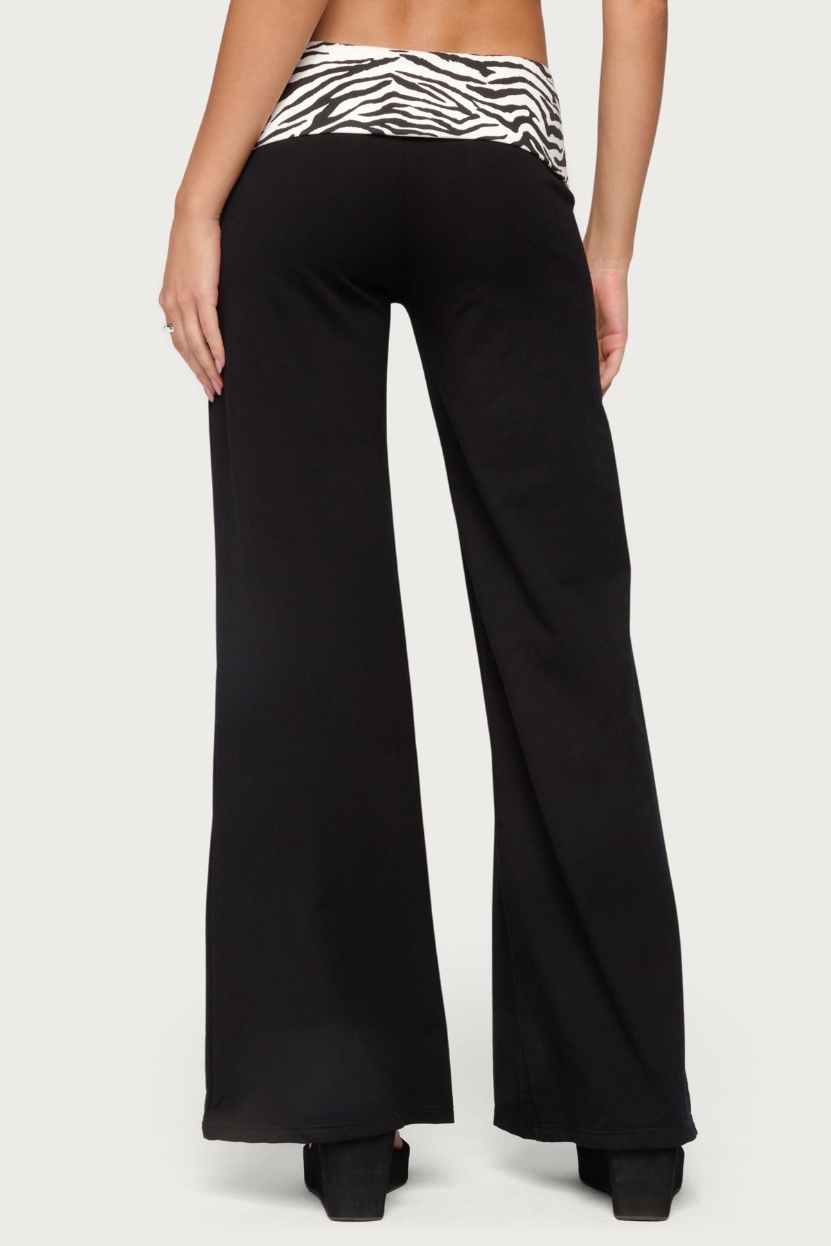 Kylee Zebra Foldover Pants - BLACK-AND-WHITE