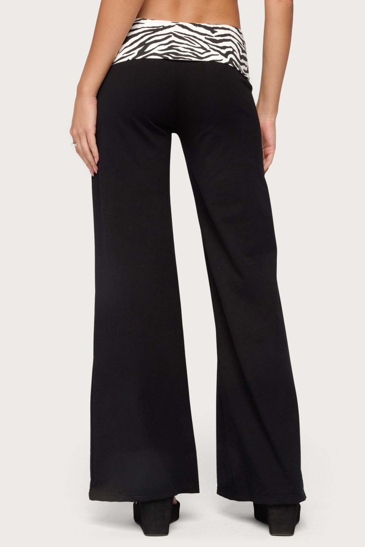 Kylee Zebra Foldover Pants - BLACK-AND-WHITE