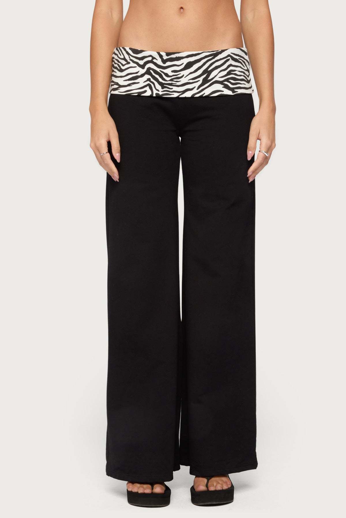 Kylee Zebra Foldover Pants - BLACK-AND-WHITE