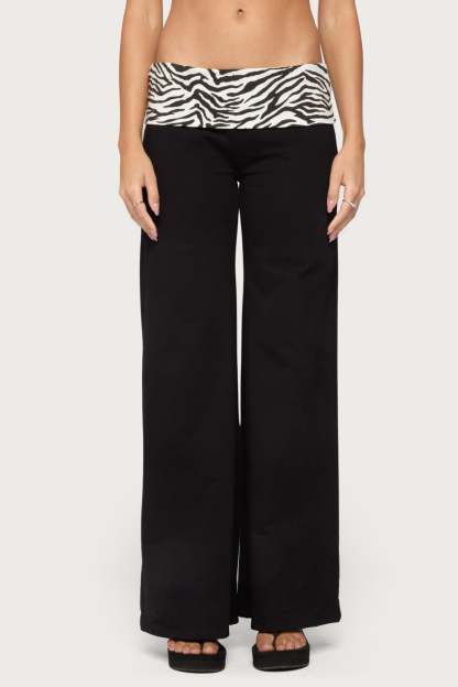 Kylee Zebra Foldover Pants - BLACK-AND-WHITE