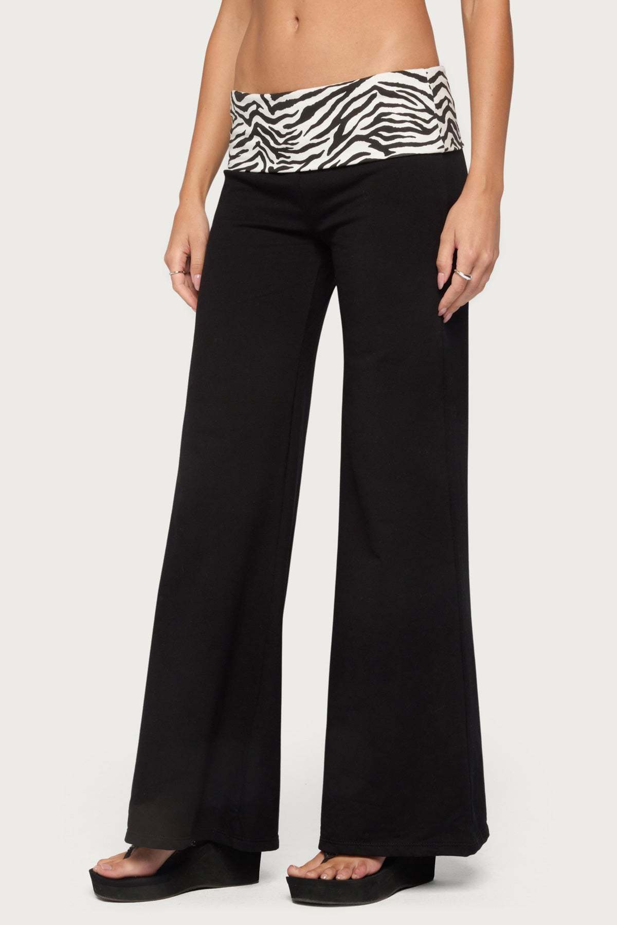 Kylee Zebra Foldover Pants - BLACK-AND-WHITE