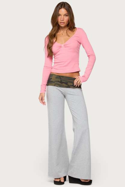 Edikted Duty Foldover Pants - LIGHT-GRAY-MELANGE