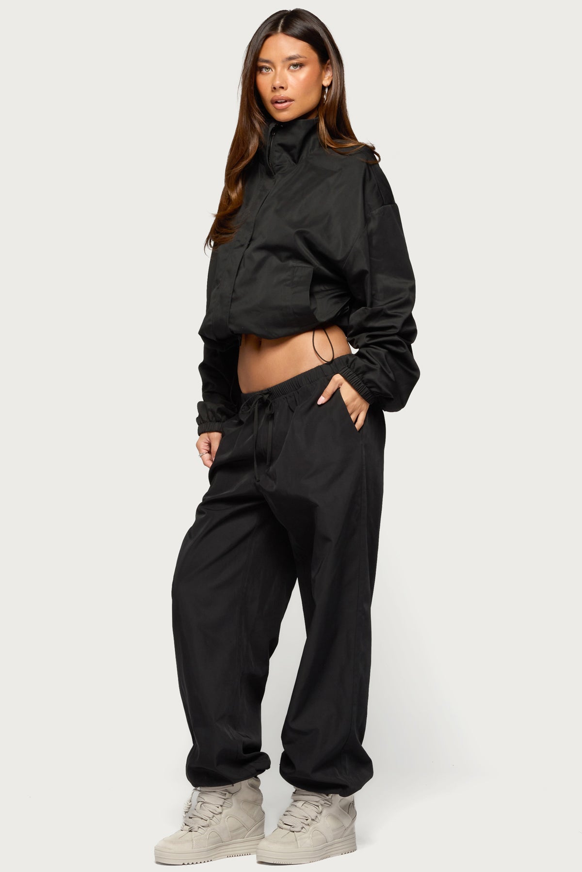 Corinne Nylon Track Pants - BLACK