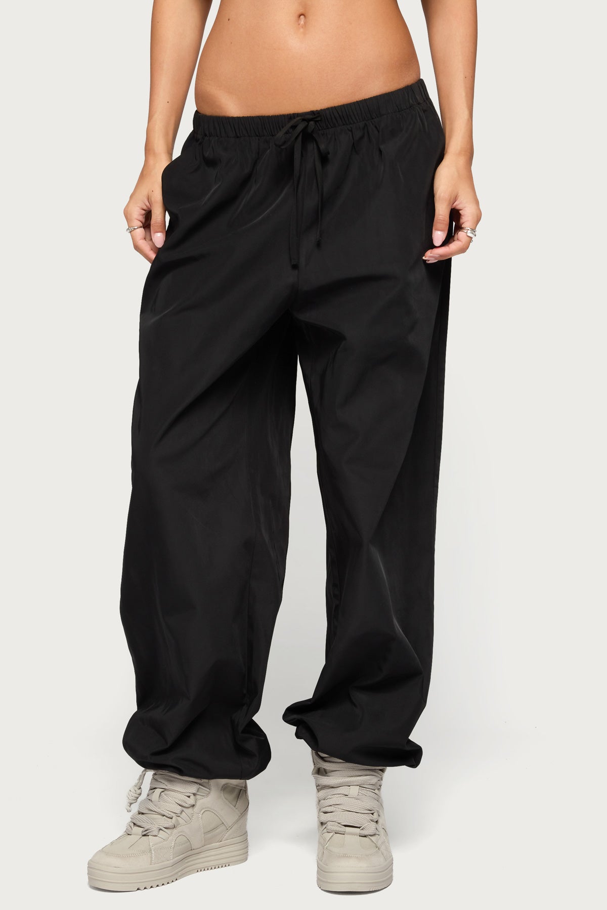 Corinne Nylon Track Pants - BLACK