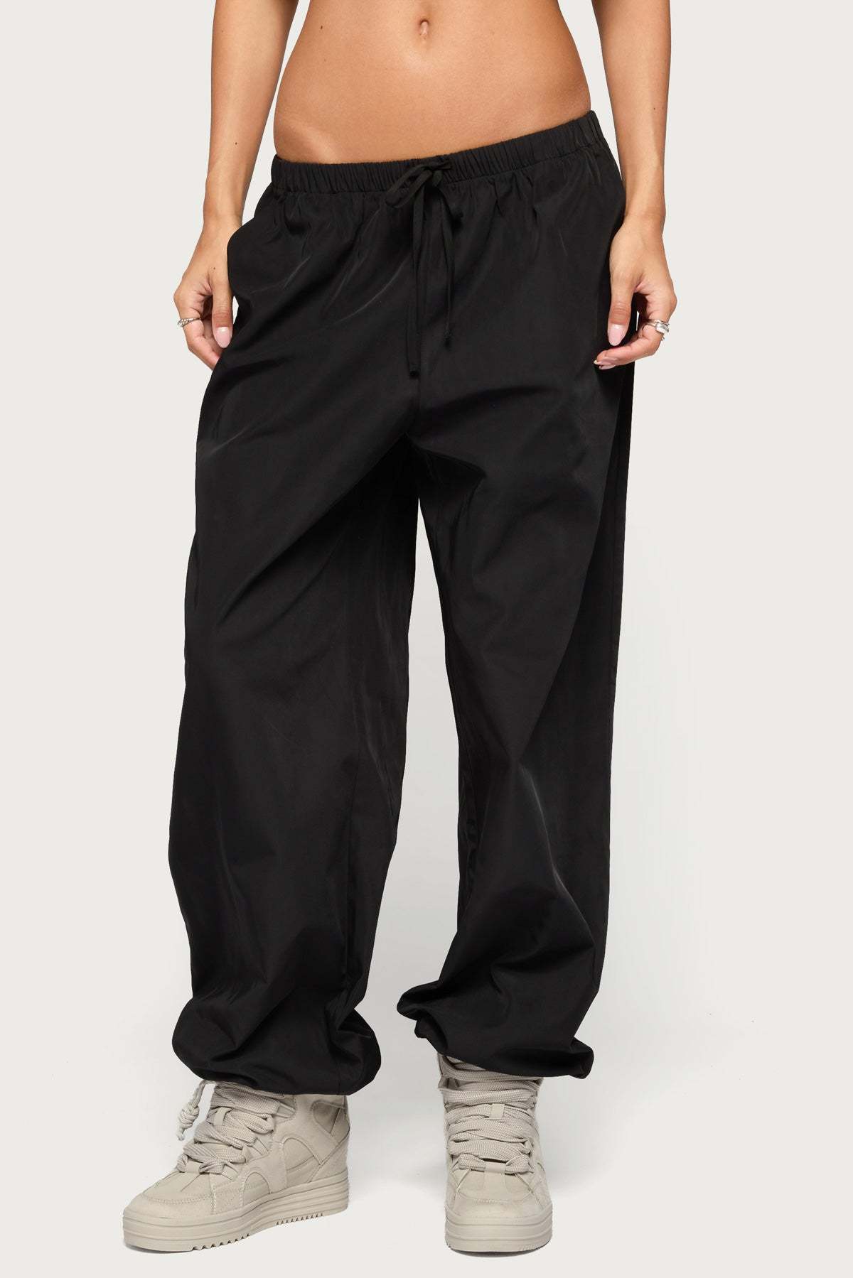 Corinne Nylon Track Pants - BLACK