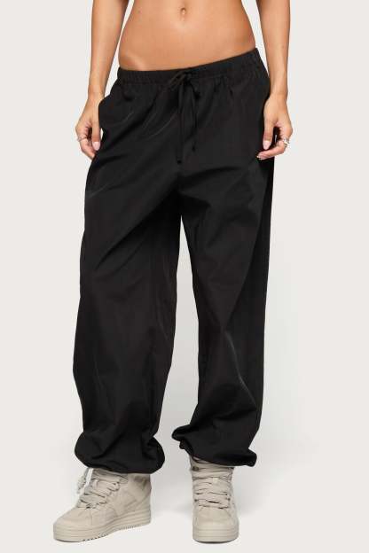 Corinne Nylon Track Pants - BLACK