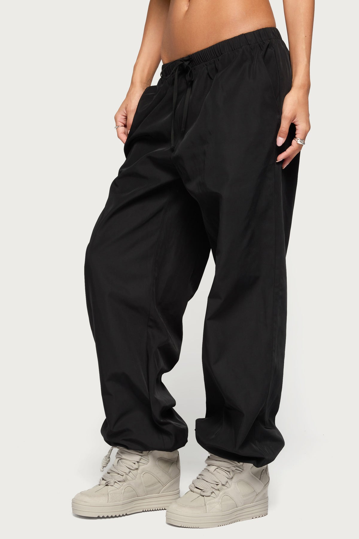 Corinne Nylon Track Pants - BLACK