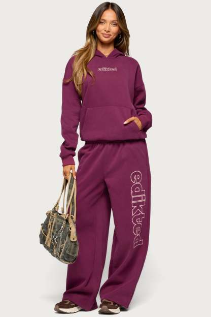 Living Edikted Wide Leg Sweatpants - PLUM