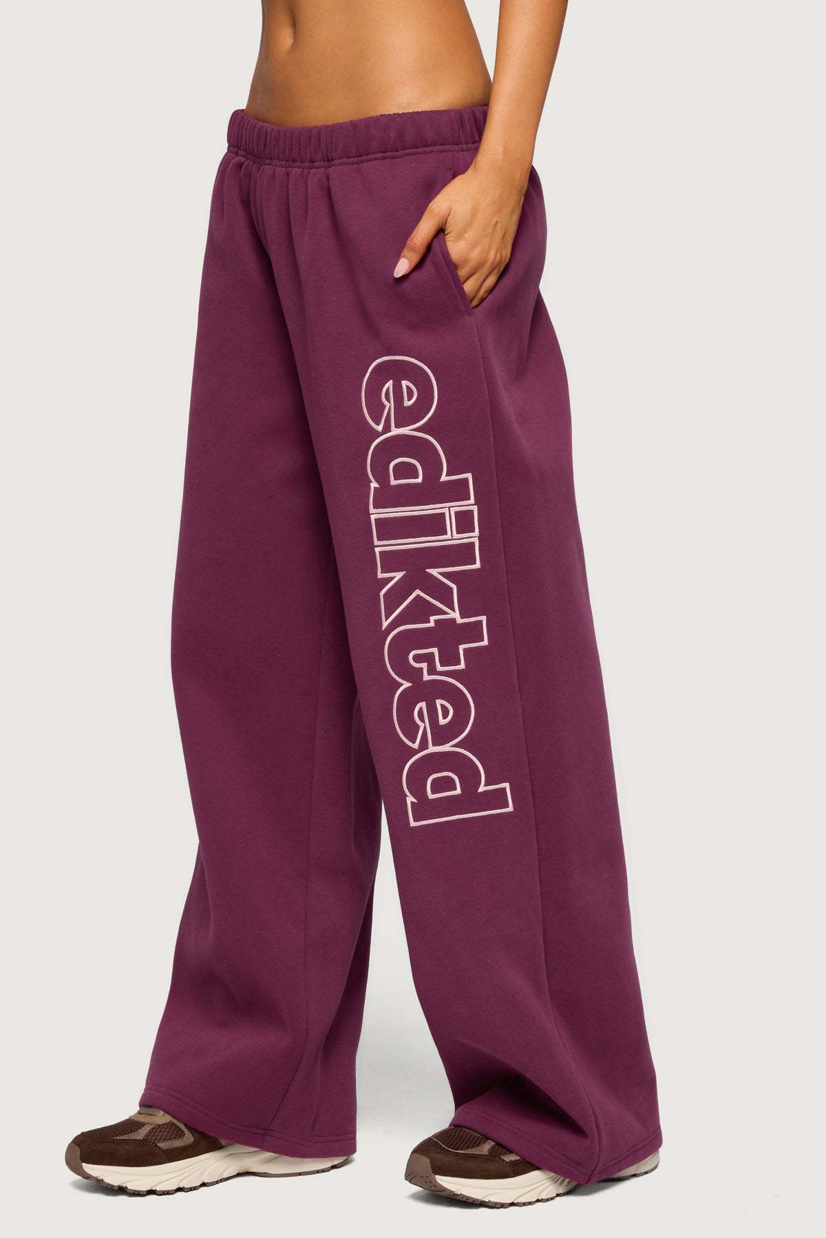 Living Edikted Wide Leg Sweatpants - PLUM