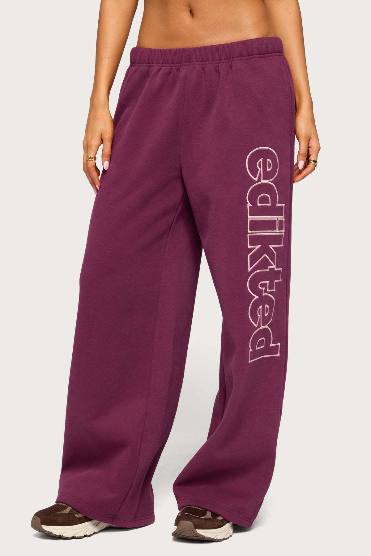 Living Edikted Wide Leg Sweatpants - PLUM