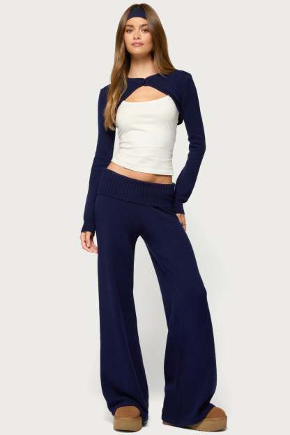 Nani Knit Foldover Pants - NAVY