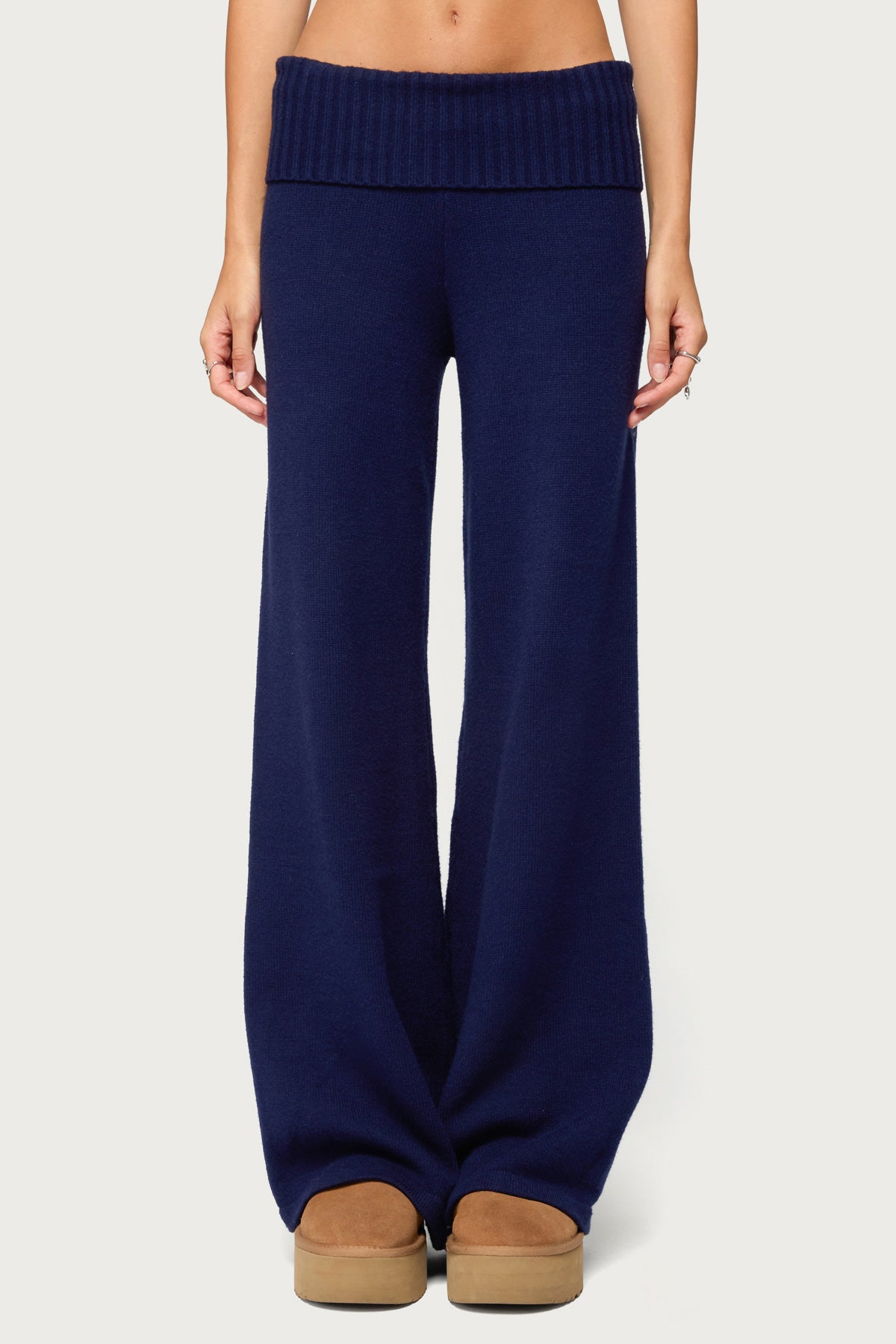 Nani Knit Foldover Pants - NAVY