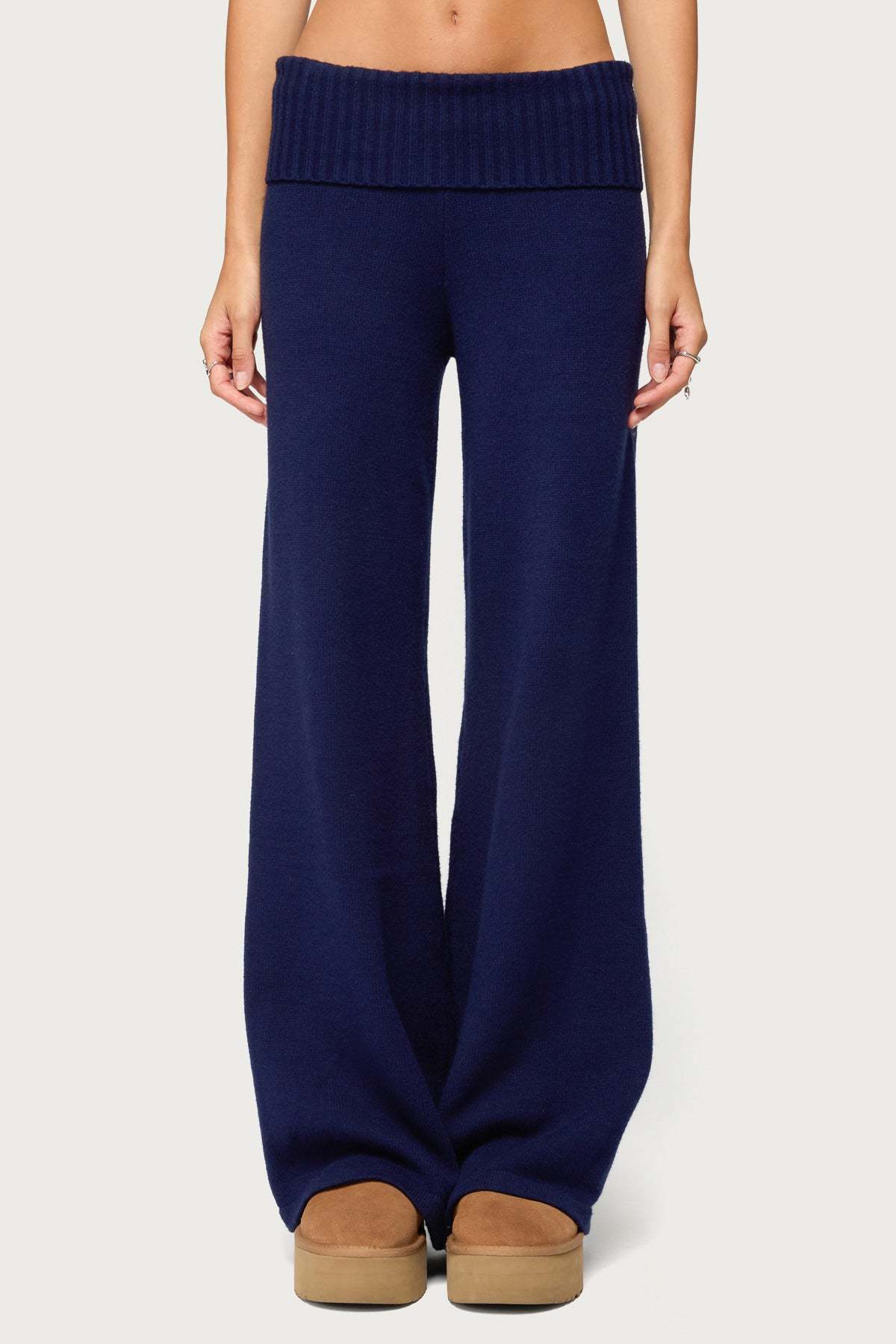Nani Knit Foldover Pants - NAVY