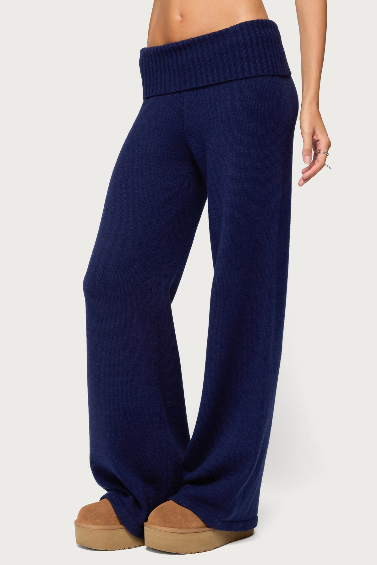 Nani Knit Foldover Pants - NAVY