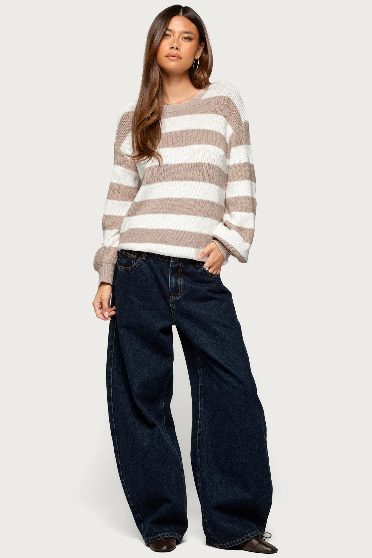 Kakia Striped Knit Sweater - BEIGE-AND-CREAM