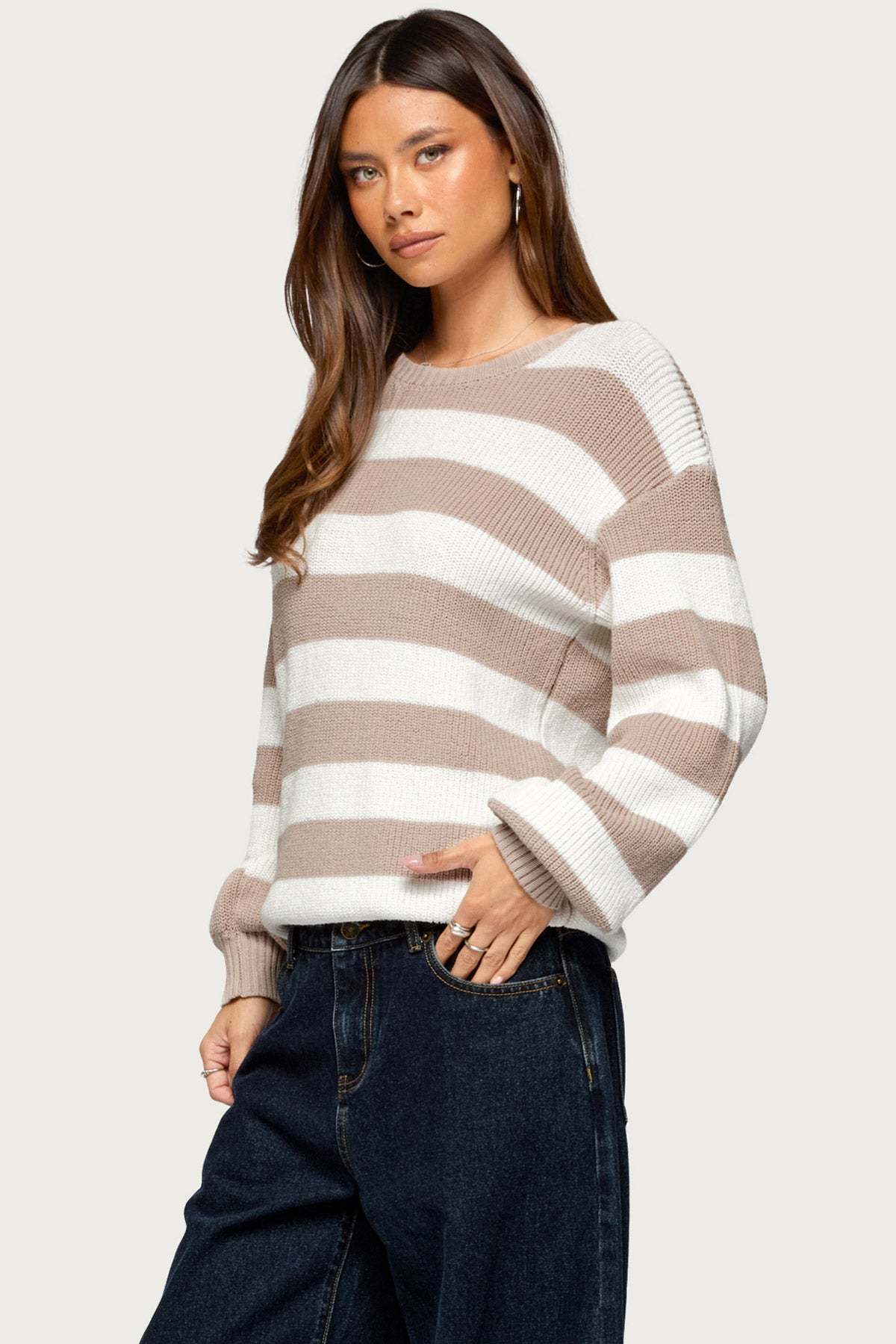 Kakia Striped Knit Sweater - BEIGE-AND-CREAM