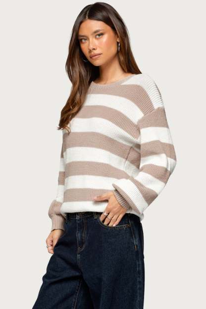 Kakia Striped Knit Sweater - BEIGE-AND-CREAM