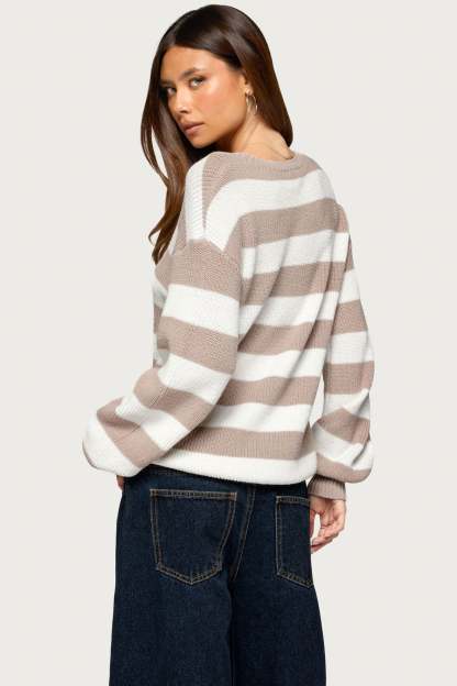 Kakia Striped Knit Sweater - BEIGE-AND-CREAM