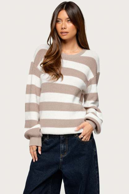 Kakia Striped Knit Sweater - BEIGE-AND-CREAM