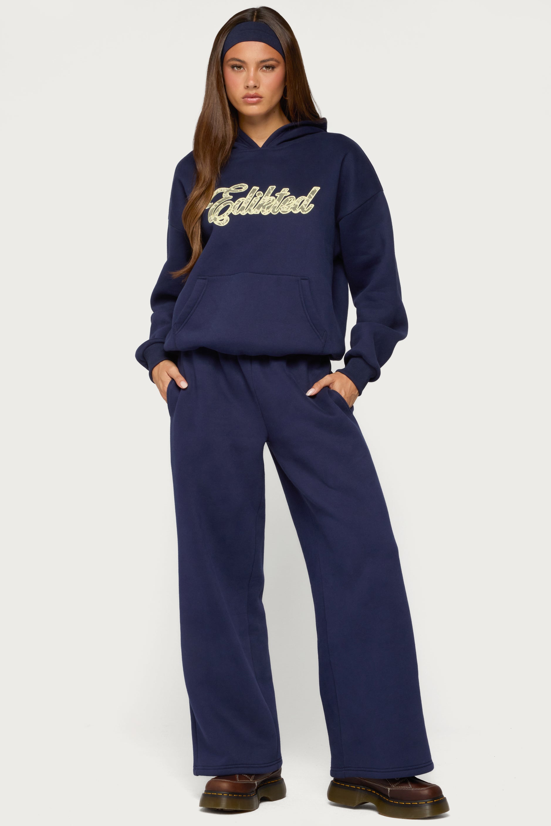 Edikted Dream Lacey Sweatpants - NAVY-AND-YELLOW