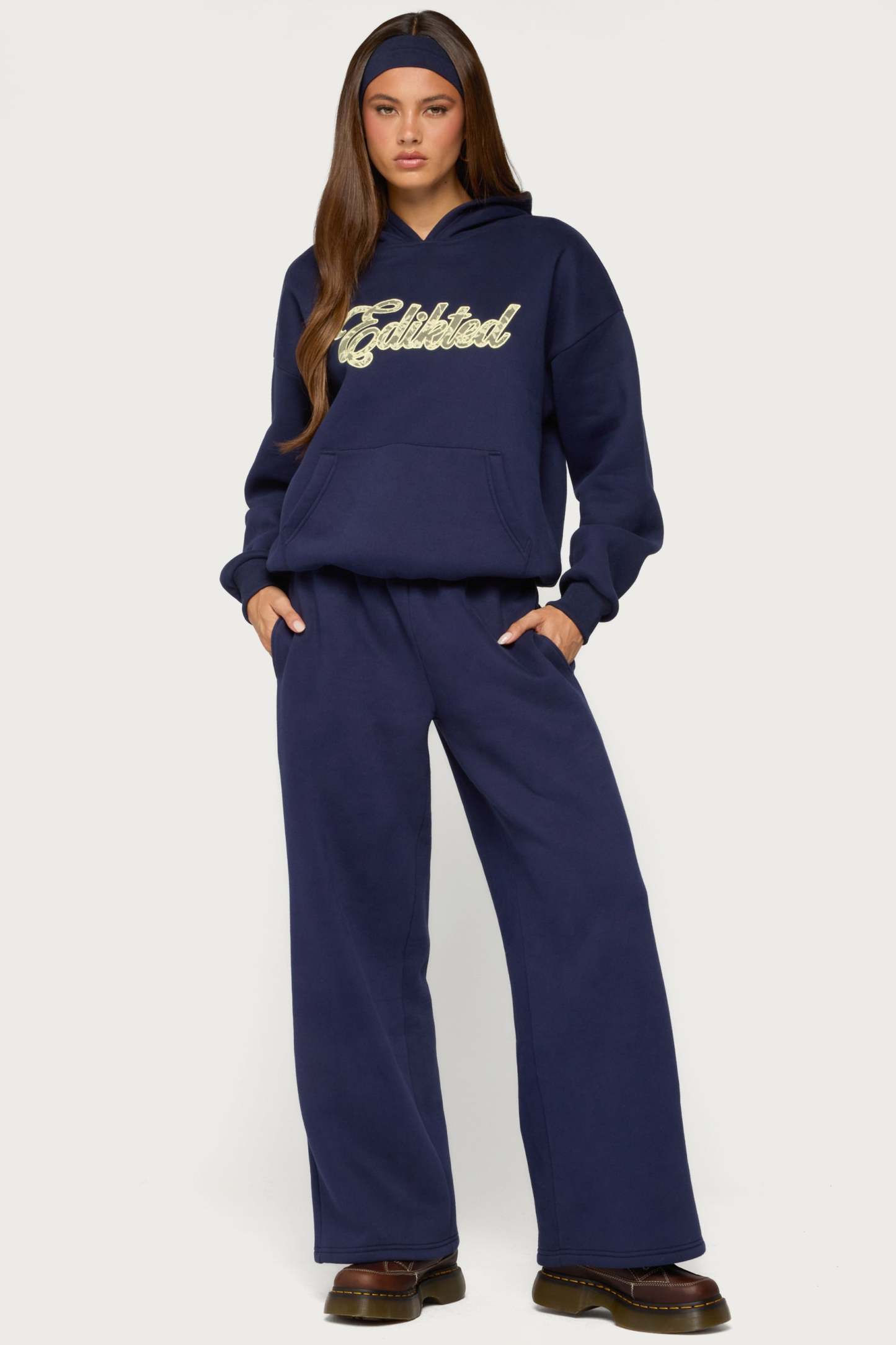 Edikted Dream Lacey Sweatpants - NAVY-AND-YELLOW