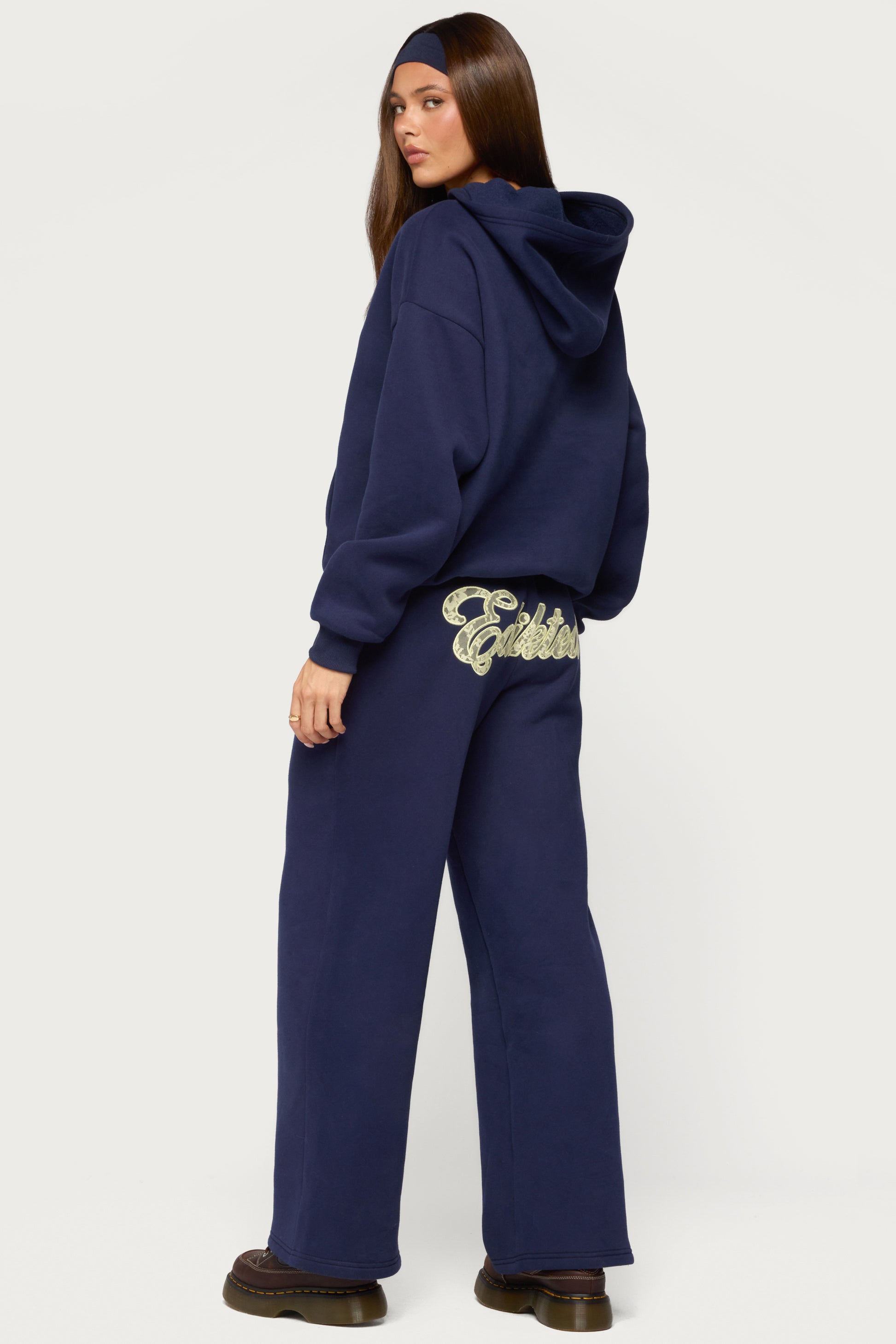 Edikted Dream Lacey Sweatpants - NAVY-AND-YELLOW