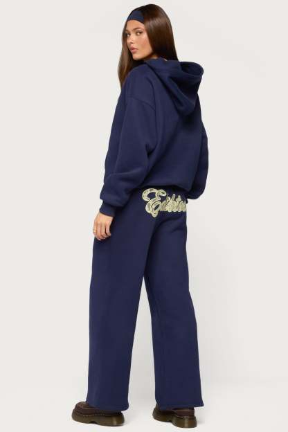 Edikted Dream Lacey Sweatpants - NAVY-AND-YELLOW