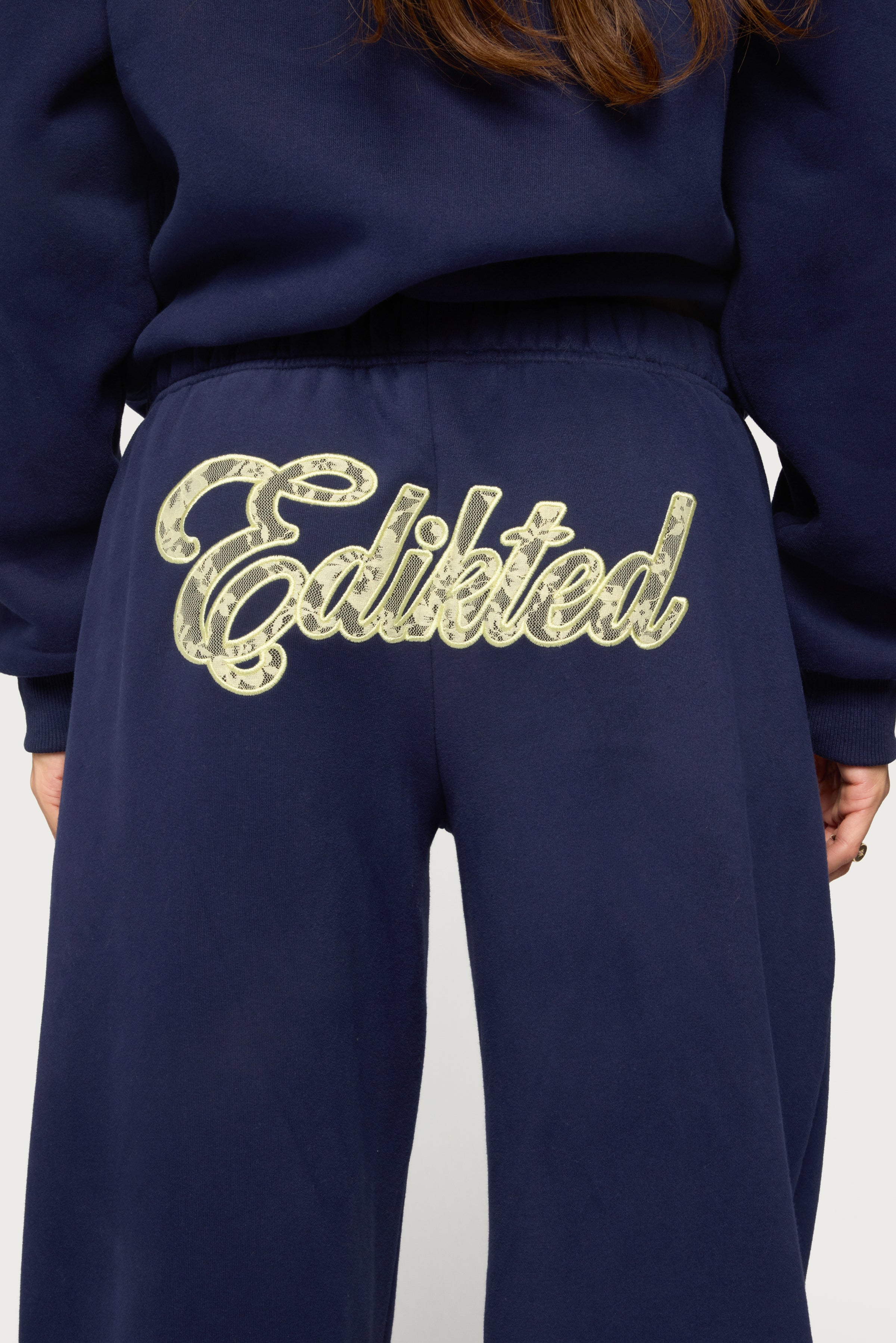 Edikted Dream Lacey Sweatpants - NAVY-AND-YELLOW