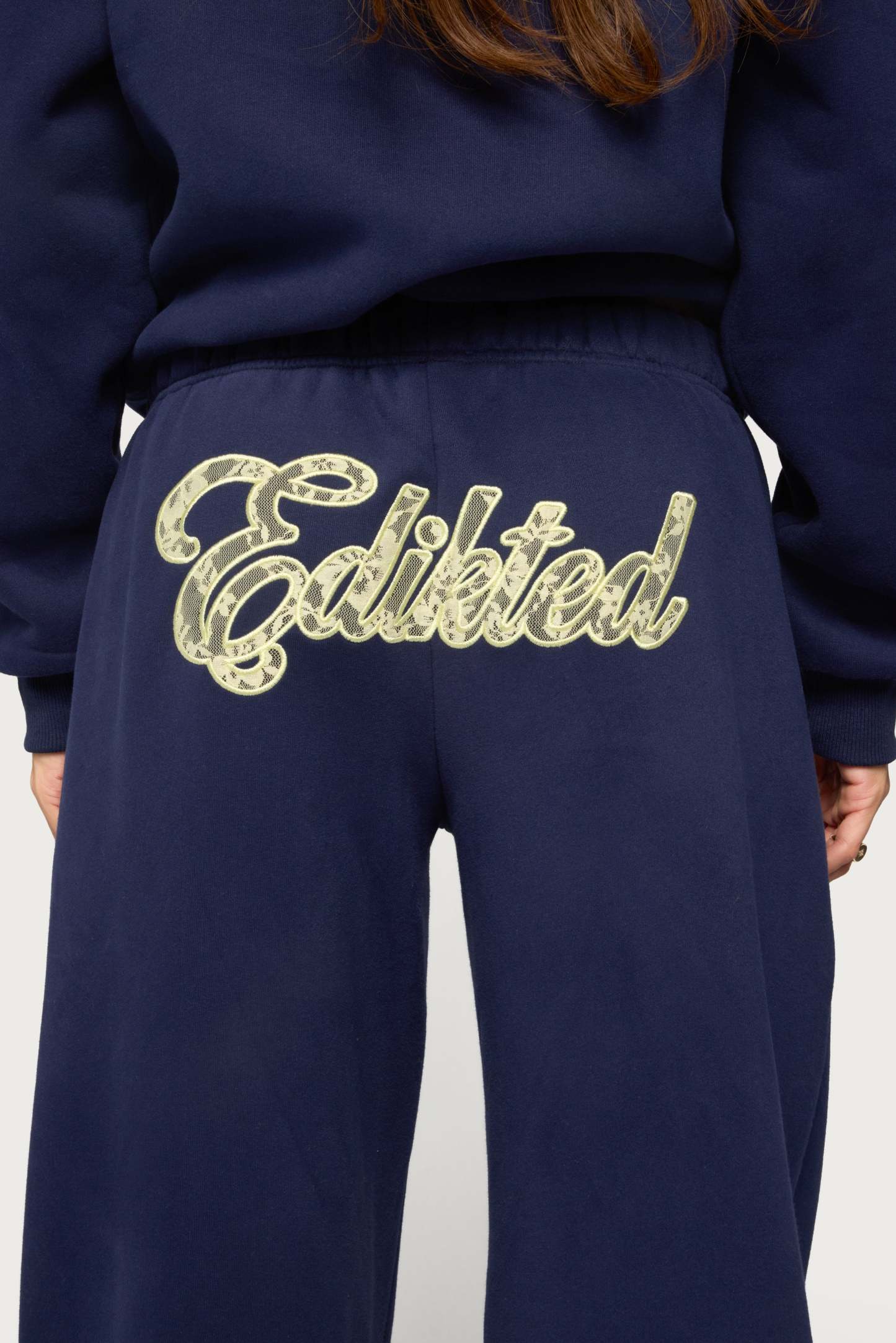 Edikted Dream Lacey Sweatpants - NAVY-AND-YELLOW